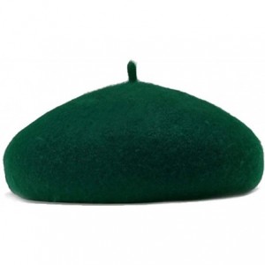 Berets 95% Wool Beret Artist Hat French Hat Casual Solid Color Spring Winter Hat for Women - Dark Green - CA18I5KGTHO $30.39