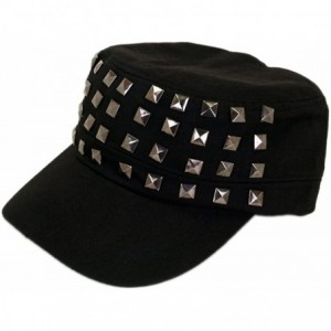 Newsboy Caps Adjustable Cotton Military Style Studded Front Army Cap Cadet Hat - Diff Colors Avail - Black - CV11KUTXMKX $17.78