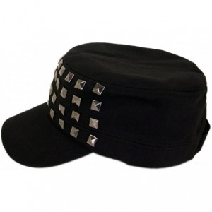 Newsboy Caps Adjustable Cotton Military Style Studded Front Army Cap Cadet Hat - Diff Colors Avail - Black - CV11KUTXMKX $20.35