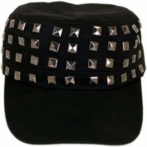 Newsboy Caps Adjustable Cotton Military Style Studded Front Army Cap Cadet Hat - Diff Colors Avail - Black - CV11KUTXMKX $18.71