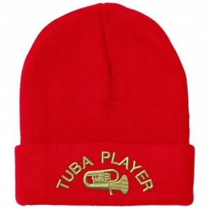 Skullies & Beanies Beanie for Men & Women Tuba Player Embroidery Acrylic Skull Cap Hat 1 Size - Red - CG18ZDNTAZM $27.97