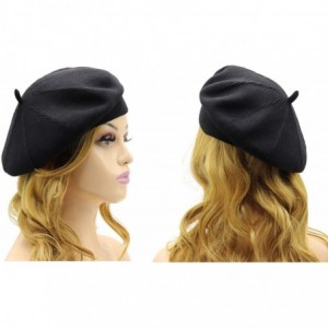 Berets French Beret Hat-Reversible Solid Color Cashmere Beret Cap for Womens Girls Lady Adults - Black1 - CG18KELDLC7 $31.47