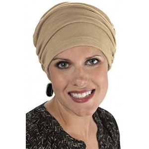 Skullies & Beanies Cancer Turbans for Chemo Hair Loss - Gathered Sophia Turban - Champagne - CS12DRSQC6J $31.73