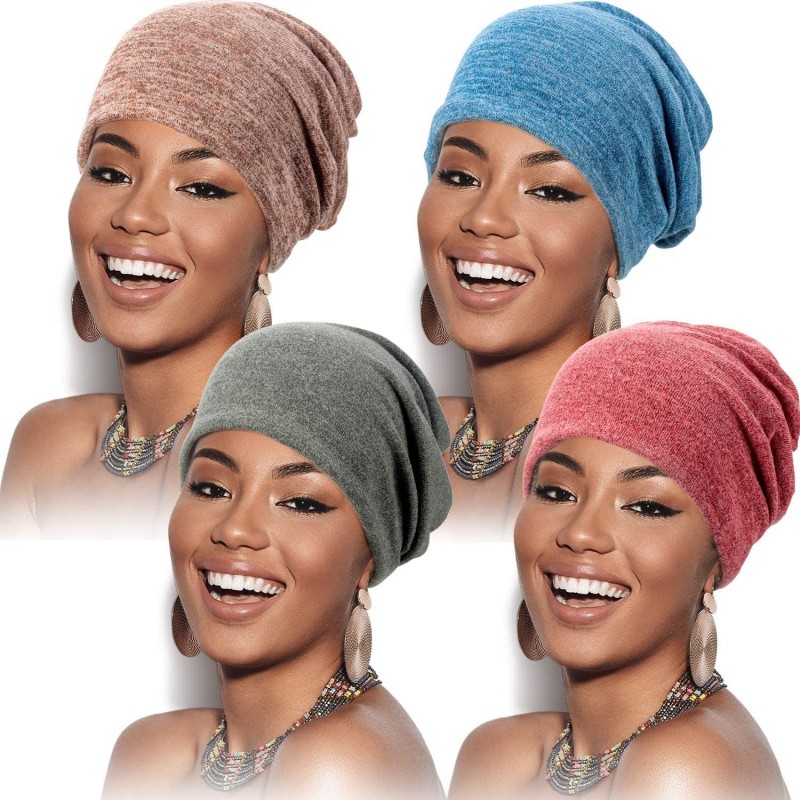 Skullies & Beanies 4 Pieces Beanies Headwear Skull Cap Slouchy Beanie Knitted Hat Scarf for Women - Double-sided Color - CP19...