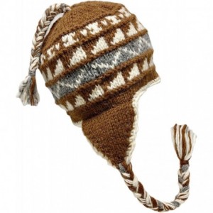 Skullies & Beanies Nepal Hand Knit Sherpa Hat with Ear Flaps- Trapper Ski Heavy Wool Fleeced Lined Cap - Rust Diamonds - C412...