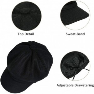 Newsboy Caps Women's Newsboy Cap Spring Wool British Ivy Cabbie Beret Tweed Girls Paperboy Hat - Pure-black1 - C718AOGW8UY $2...