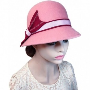 Bucket Hats Womens 100% Wool Contrast Color Bowknot Bucket Hat Cloche Hat Winter Hat - A-pink - C718I80EWU3 $37.56