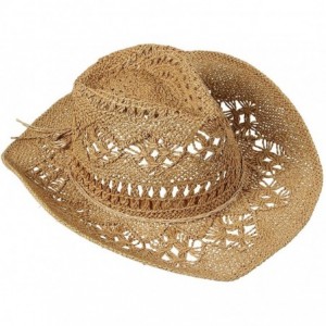 Cowboy Hats Men & Women's Summer Cowboy Cowgirl Straw Hat Hollow Out Woven Roll Up Wide Brim Hat - Brown - CS18QEGNH8R $20.24