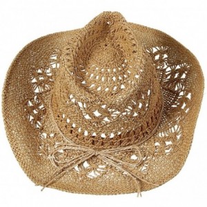 Cowboy Hats Men & Women's Summer Cowboy Cowgirl Straw Hat Hollow Out Woven Roll Up Wide Brim Hat - Brown - CS18QEGNH8R $20.24