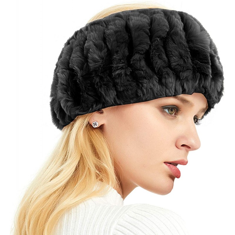Cold Weather Headbands Real Rabbit Fur headband- Cold Weather Ear warmer Hat Ski hairband muff - Black - CS18II5DOTC $40.85