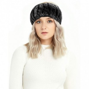 Cold Weather Headbands Real Rabbit Fur headband- Cold Weather Ear warmer Hat Ski hairband muff - Black - CS18II5DOTC $40.85