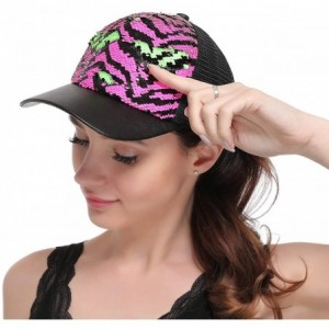 Baseball Caps Unisex Sequin Mesh Trucker Hat Baseball Cap Hip-hop Snapback Hat for Women/Men - Pink Zebra Stripes - C018RTTAO...