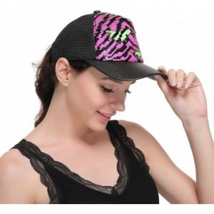 Baseball Caps Unisex Sequin Mesh Trucker Hat Baseball Cap Hip-hop Snapback Hat for Women/Men - Pink Zebra Stripes - C018RTTAO...