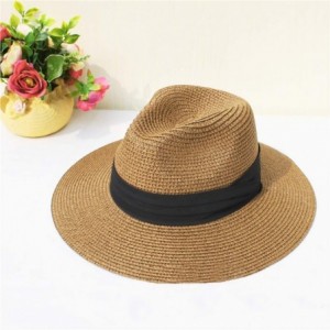 Sun Hats Women Wide Brim Straw Panama Roll up Hat Beach Sun Hat - Khaki - CE194EK8RCC $32.62