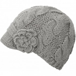 Skullies & Beanies Women's Winter Knit Visor Hat Ski/Snowboard Beanie with Flower - 1128_light Grey - CA127HDKZS1 $28.00