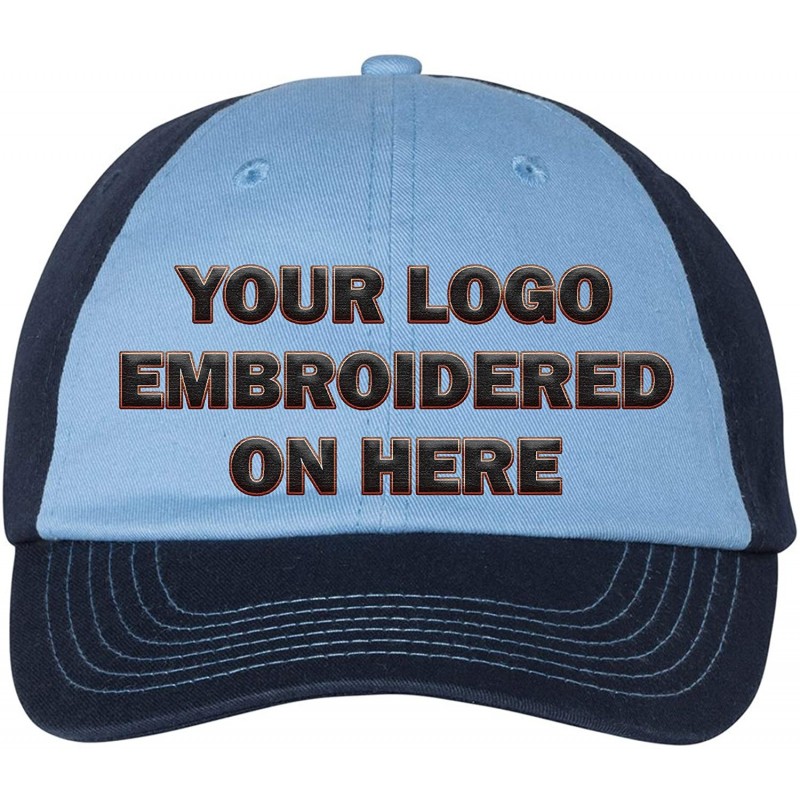 Baseball Caps Custom Dad Soft Hat Add Your Own Embroidered Logo Personalized Adjustable Cap - Light Blue / Navy - C21953WILZ3...