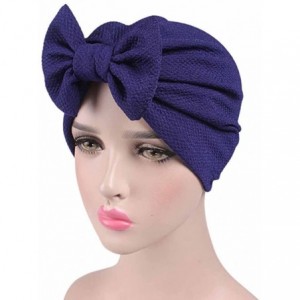 Skullies & Beanies Women Solid Bow Pre Tied Cancer Chemo Hat Beanie Turban Stretch Head Wrap Cap - Purple - CO185N8LM46 $18.72
