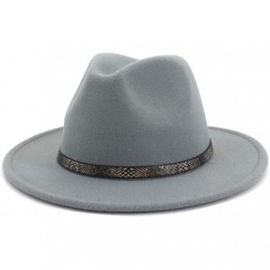Fedoras Men & Women's Wide Brim Fedora Hat with Band Unisex Felt Panama Cap - L-grey - CX18LDZAE9U $31.05