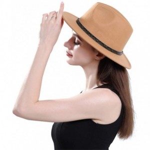 Fedoras Men & Women's Wide Brim Fedora Hat with Band Unisex Felt Panama Cap - L-grey - CX18LDZAE9U $26.35