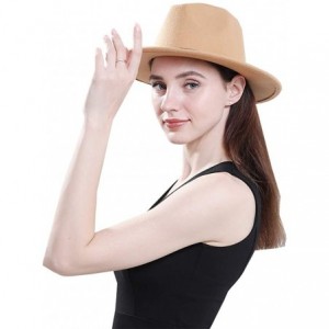 Fedoras Men & Women's Wide Brim Fedora Hat with Band Unisex Felt Panama Cap - L-grey - CX18LDZAE9U $30.32
