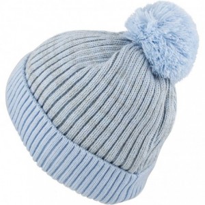 Skullies & Beanies Ribbed Knit Beanie Warm Thick Fleece Lined Hat Winter Skull Cap Extra Warmth (Sky Blue with Pom) - C318KCO...