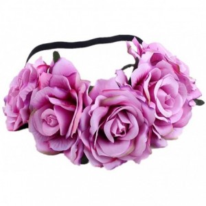 Headbands Love Fairy Bohemia Stretch Rose Flower Headband Floral Crown for Garland Party - Violet - C318HXXXO5U $20.65