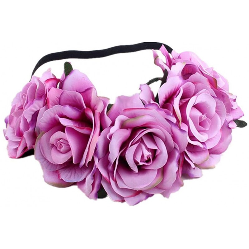 Headbands Love Fairy Bohemia Stretch Rose Flower Headband Floral Crown for Garland Party - Violet - C318HXXXO5U $18.61