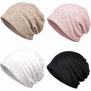 Skullies & Beanies Women's Chemo Hat Beanie Scarf Liner for Turban Hat Headwear for Cancer - 4 Pack Black & Pink & Khaki & Wh...