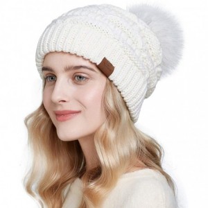 Skullies & Beanies Women Winter Knit Slouchy Beanie Hats with Faux Fur Pom Pom Thick Warm Chunky Baggy hat Ski Cap - CO18X02D...