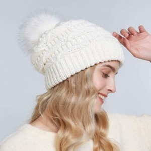 Skullies & Beanies Women Winter Knit Slouchy Beanie Hats with Faux Fur Pom Pom Thick Warm Chunky Baggy hat Ski Cap - CO18X02D...
