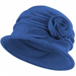 Bucket Hats Women's Wool Felt Floral Decoration Cloche Winter Bucket Hat - Blue - CP126IT8NCF $37.08