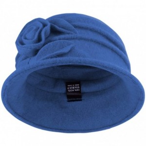 Bucket Hats Women's Wool Felt Floral Decoration Cloche Winter Bucket Hat - Blue - CP126IT8NCF $36.61