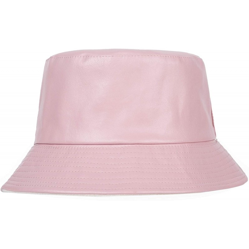 Bucket Hats Unisex Fashion Bucket Hat PU Leather Rain Hat Waterproof Fishmen Cap - Pink - CQ18KLTRYL0 $29.44