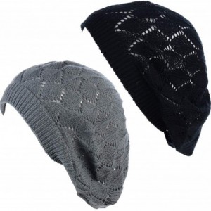Berets Womens Lightweight Cut Out Knit Beanie Beret Cap Crochet Hat - Many Styles - 2681bkchar - CM1953AHHOK $28.92