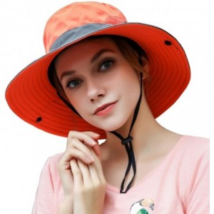 Sun Hats Women Outdoor Summer Sun Hat UV Protection Wide Brim Foldable Safari Fishing Cap - Orange - CF18NISULEA $28.19