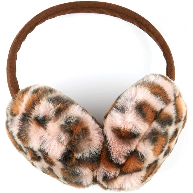 Skullies & Beanies Womens Knit Leopard Print Faux Fur Pom and Cuff Beanies and Scarves - A Leopard Print Earmuff - Rose - CO1...