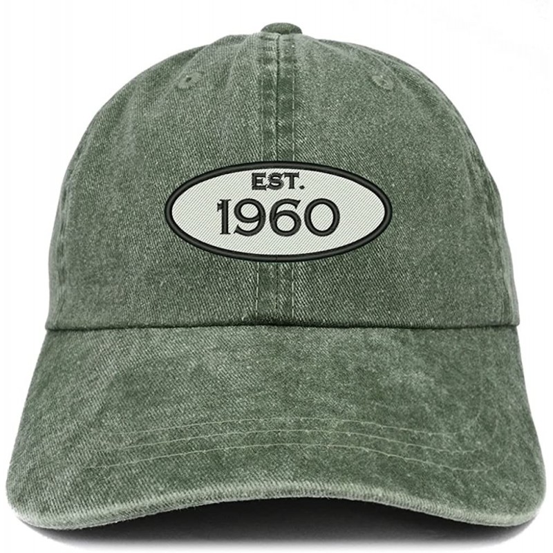 Baseball Caps Established 1960 Embroidered 60th Birthday Gift Pigment Dyed Washed Cotton Cap - Dark Green - CL180N5NQ7L $36.12