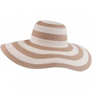 Sun Hats Womens Foldable Wide Brim Roll-up Straw Hat Beach Big Sun Cap UPF 50 - Khaki Stripe - CB18W5633YN $35.73