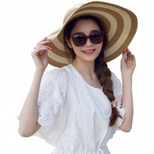 Sun Hats Womens Foldable Wide Brim Roll-up Straw Hat Beach Big Sun Cap UPF 50 - Khaki Stripe - CB18W5633YN $31.16