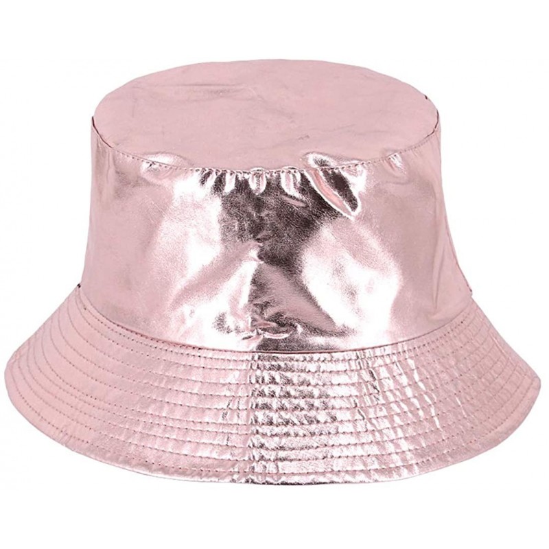 Bucket Hats Unisex Metallic Foldable Bucket Hat Reversible Fisherman Cap Travel Sun Hat - Pink - C3199I42N6W $24.77