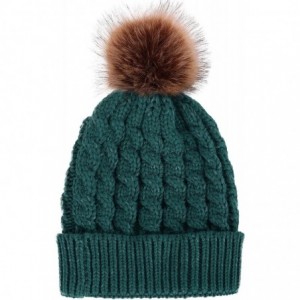 Skullies & Beanies Women's Winter Soft Chunky Cable Knit Pom Pom Beanie Hats Skull Ski Cap - Green - CM188AO4940 $28.63
