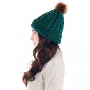 Skullies & Beanies Women's Winter Soft Chunky Cable Knit Pom Pom Beanie Hats Skull Ski Cap - Green - CM188AO4940 $31.46