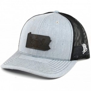 Baseball Caps Pennsylvania 'Midnight 2' Black Leather Patch Hat Curved Trucker - OSFA/Charcoal/Black - C018K2SCU3G $81.57