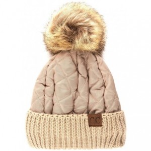 Skullies & Beanies Unisex Warm Trendy Quilted Puffer Warm Soft Solid Color Beanie Hat - Taupe - C218QHLLUYL $17.14