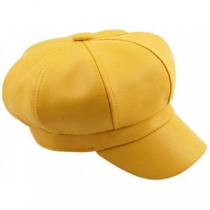 Newsboy Caps Womens Retro PU Leather 8 Panel Ivy Newsboy Cabbie Gatsby Painter Hats Caps - Yellow1 - C618ISE90TE $12.02