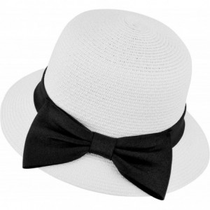 Sun Hats Women's Foldable/Packable Wide Brim Braided Straw Sunhat w/Large Decorative Bow - White - CF18C3I8XMU $30.29
