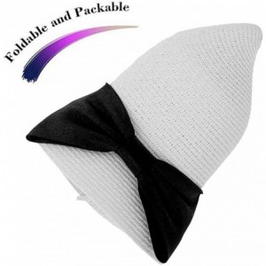 Sun Hats Women's Foldable/Packable Wide Brim Braided Straw Sunhat w/Large Decorative Bow - White - CF18C3I8XMU $31.47