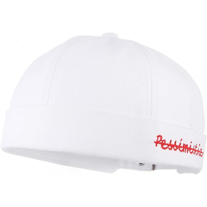 Skullies & Beanies Unisex Cotton Skull Cap Solid Plaid Adjustable Letter Rolled Cuff Beanie Hat - White 1 - CI18O98OQL0 $10.90