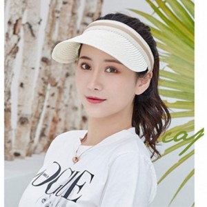 Sun Hats Women's Sun Visor Hats Wide Brim Straw Summer UV Protection Beach Cap UPF 50 - White - CF18U52IWS6 $28.85