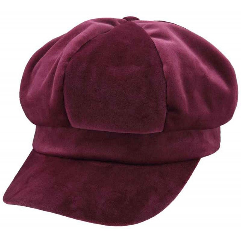 Newsboy Caps Women's Velvet Beret Cap Winter Warm 8 Panel Newsboy Hat Cabbie Hat - Wine Red - CZ18QIHXEWG $73.94